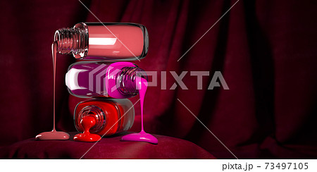 Dripping nail polish on pink velvet background. Dripping nail polish on pink velvet background. 73497105