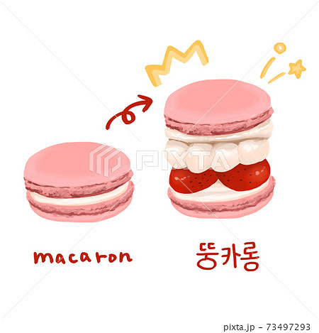 流行 マカロンとトゥンカロン 進化 韓国フード 苺のイラスト素材