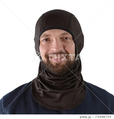 brunette man in a blue shirt with a black balaclava brunette man in a blue shirt with a black balaclava 73498754