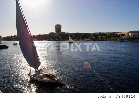 Cruising along the Nile river on Felucca boats, Nile, Egypt 73499114