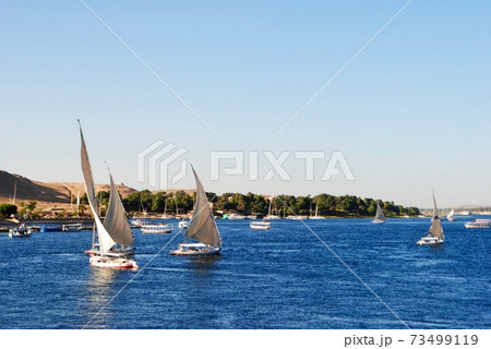 Cruising along the Nile river in Felucca, Nile, Egypt 73499119