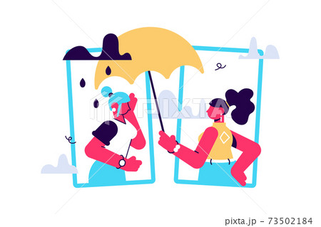 Girl comforts her sad friend over the phone. Woman consoles and cares about girl Girl comforts her sad friend over the phone. Woman consoles and cares about girl 73502184
