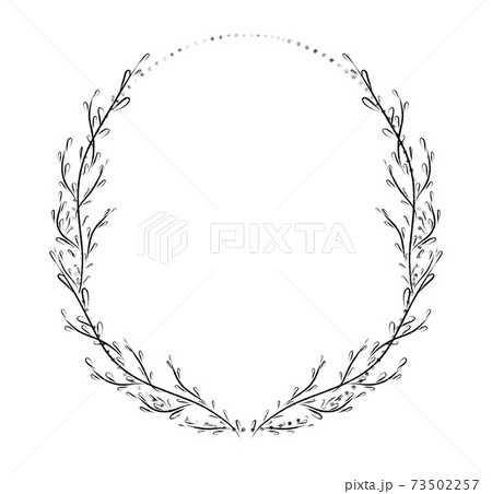 Botanical frame. Floral background. Leavse hand drawn frame. Delicate floral wreath illustration. Line drawing branches, plants, herbs. Leaf logo. Wedding invitation stationary. 73502257