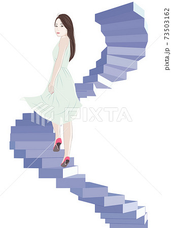螺旋階段を上る若い女性の後ろ姿のイラスト素材