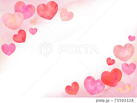 水彩 ハートの背景 赤とピンク 上下フレーム ピンク地のイラスト素材