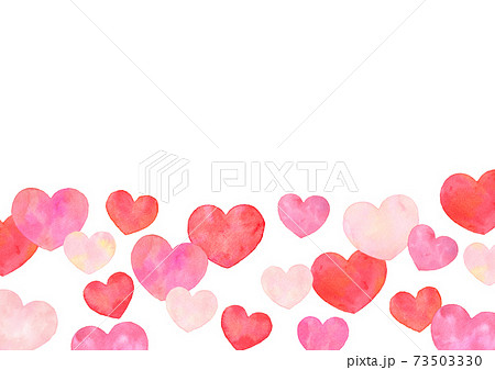 水彩 ハートの背景 赤とピンク 下フレームのイラスト素材
