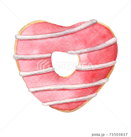 Watercolor heart shaped donut with red glaze Watercolor heart shaped donut with red glaze 73503637