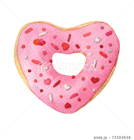 Watercolor heart shaped donut with pink glaze Watercolor heart shaped donut with pink glaze 73503638