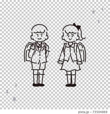 新的一年級學生的插圖排隊[線條畫，無繪畫] 73504869