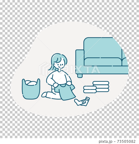 洗濯物を畳む女性のイラスト素材