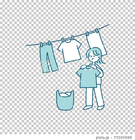 A woman hanging up the laundry - Stock Illustration [73505089] - PIXTA