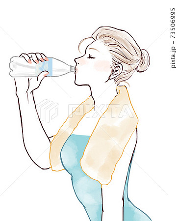 水分補給 水を飲む女性のイラスト素材