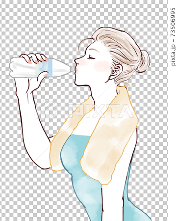 水分補給 水を飲む女性のイラスト素材