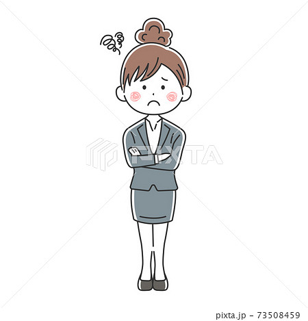 腕組みをして困っているビジネスウーマンのイラストのイラスト素材
