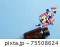 Various medicine. Different capsule and pill bottle 73508624