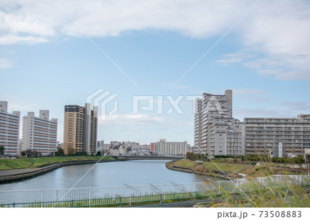 荒川の河川敷／新荒川堤防線付近から隅田川方面 73508883