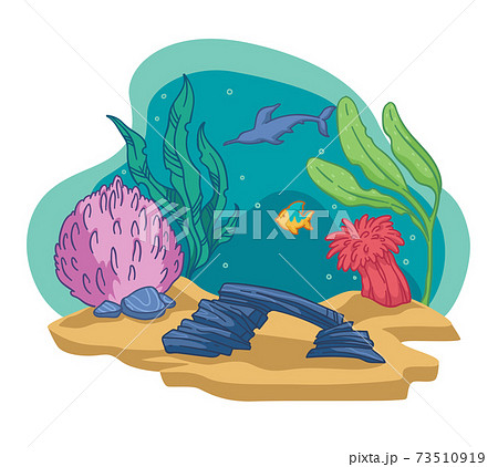 Aquarium or bottom of sea or ocean, fish and weed Aquarium or bottom of sea or ocean, fish and weed 73510919