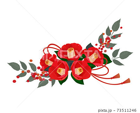 椿の花の正月飾りのイラスト素材
