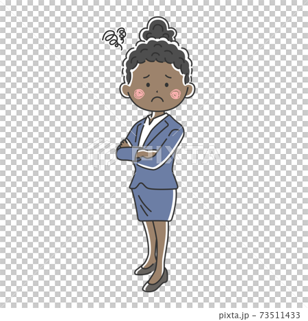 Illustration of a black business woman in trouble with her arms folded Illustration of a black business woman in trouble with her arms folded 73511433