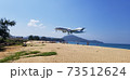 浜辺から着陸前の飛行機 73512624