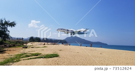 浜辺から着陸前の飛行機 73512624