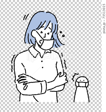シンプルなタッチ マスクをつけた風邪でくしゃみをする女性のイラストのイラスト素材