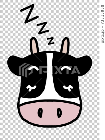 正面を向いたかわいいホルスタイン牛 睡眠 背景白 のイラスト素材