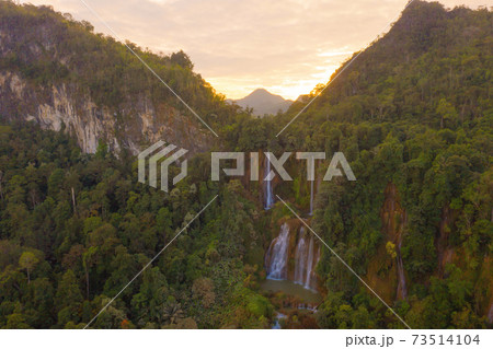 Thi Lor Su Waterfall. Nature landscape of Tak in natural park. The largest and highest waterfall in Thailand in travel trip on holiday and vacation, tourist attraction. Umphang 73514104
