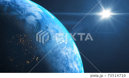 地球 太陽光フレア 背景素材 背景宇宙のイラスト素材