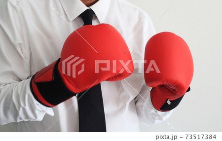 Business man ready to fight with boxing gloves Business man ready to fight with boxing gloves 73517384