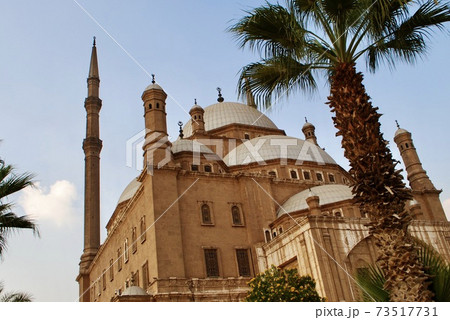 The Great Mosque of Muhammad Ali Pasha or Alabaster Mosque dated back to 19th century, adjacent to the Cairo Citadel with palm trees. Cairo Egypt. The Great Mosque of Muhammad Ali Pasha or Alabaster Mosque dated back to 19th century, adjacent to the Cairo Citadel with palm trees. Cairo Egypt. 73517731
