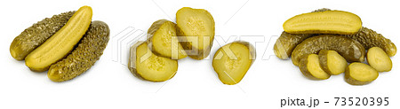 Marinated pickled cucumber isolated on white background with full depth of field. Set or collection Marinated pickled cucumber isolated on white background with full depth of field. Set or collection 73520395