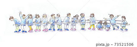 園児の電車ごっこのラフスケッチのイラスト素材