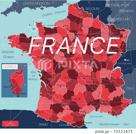 France Country Detailed Editable Mapのイラスト素材