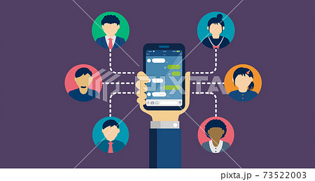 SNS/メッセージアプリ/チャットアプリ 手持ちスマートフォン バナーイラスト 73522003
