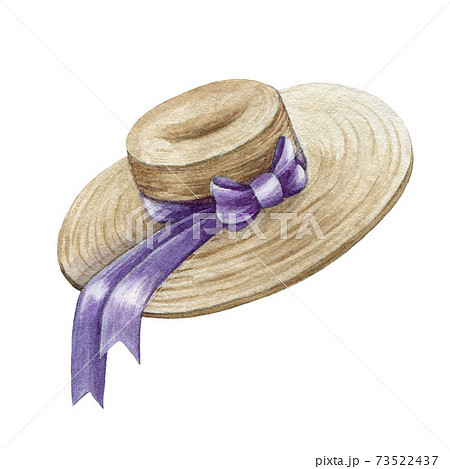 Straw hat watercolor element image. Hand drawn...のイラスト素材 ...