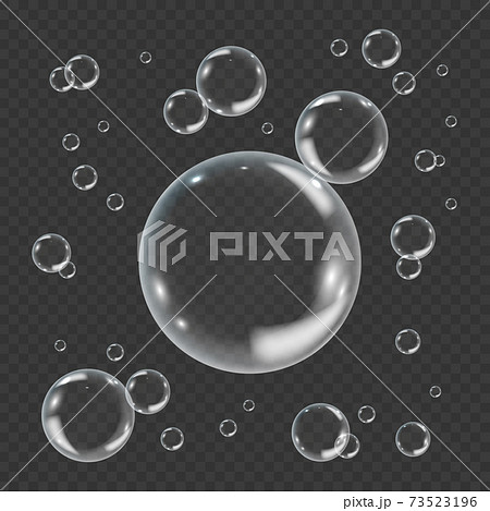 White underwater bubble isolated on transparent background. Realistic vector illustration of air or soap water bubbles with reflections. Concept of ecology protection , save planet or environment care 73523196