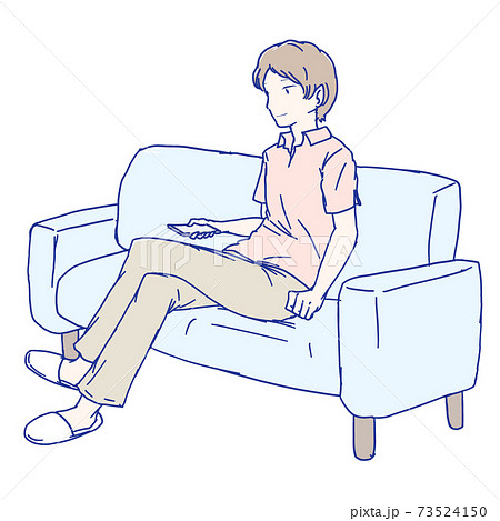 ソファーに座ってくつろぐ男性のイラスト素材