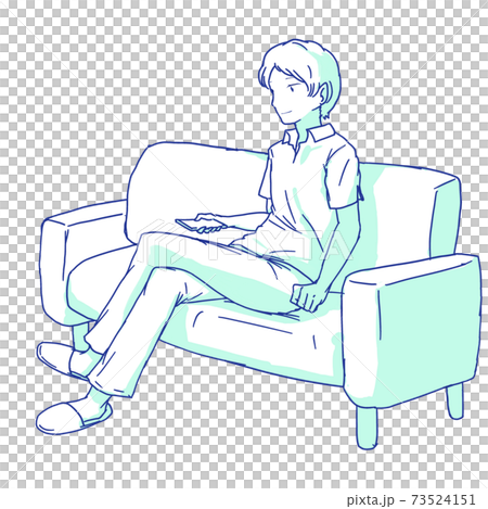 A man sitting on the sofa and relaxing _ green 73524151