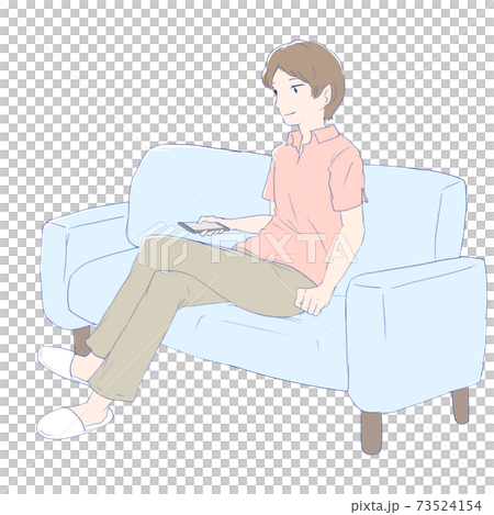 ソファーに座ってリラックスする男性のイラスト素材
