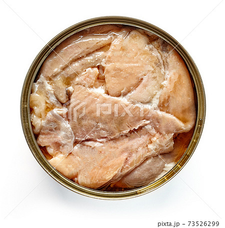 Canned salmon isolated on white, from above 73526299