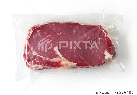 Fresh beef steak for sous vide cooking, isolated on white, from above 73526480