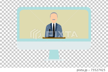 Image of joining the company online, the president giving a greeting on the monitor 73527425