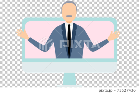 老闆從監視器上向外傾斜，伸開雙手 73527430