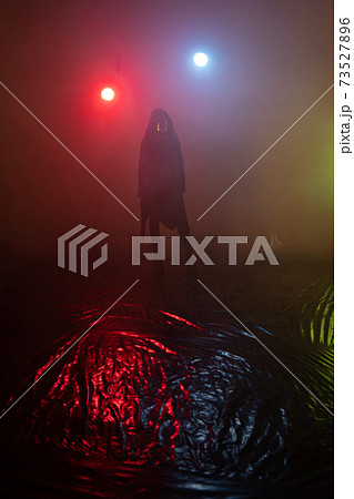 Silhouette of a person in a protective mask and outfit Silhouette of a person in a protective mask and outfit 73527896