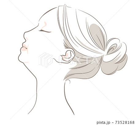 髪あり 上向き あごのラインがぽっちゃりな横顔の女性のイラスト素材