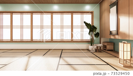 3D rendering. Mint Japanese style room interior design orinal.. 3D rendering. Mint Japanese style room interior design orinal.. 73529450