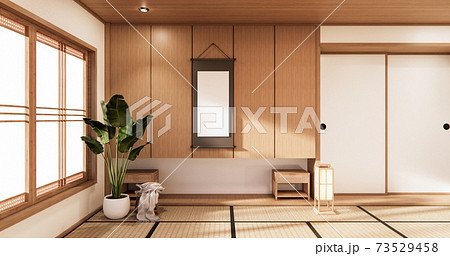 3D rendering white Japanese style room interior design orinal.. 3D rendering white Japanese style room interior design orinal.. 73529458