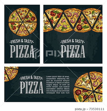 Set posters poster slice pizza Pepperoni, Hawaiian, Margherita, Mexican, Seafood, Capricciosa. 73530111