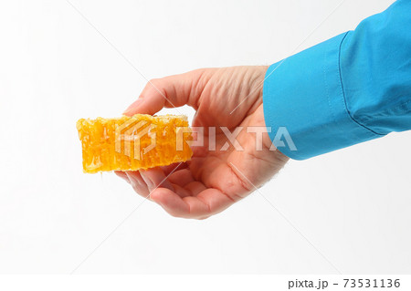 honey comb in the hand on white background honey comb in the hand on white background 73531136